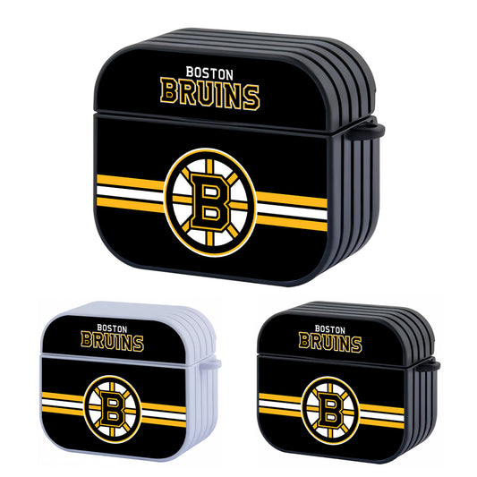 Boston Bruins NHL Black Shape and Shadow Hard Plastic Case Cover For Apple Airpods 3