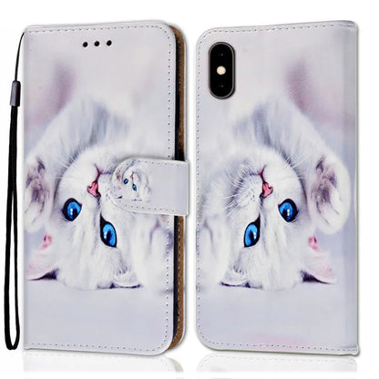 Cat Dog Flower Painted Flip Leather Case Phone Cover