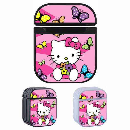 Hello Kitty Butterfly Background Hard Plastic Case Cover For Apple Airpods