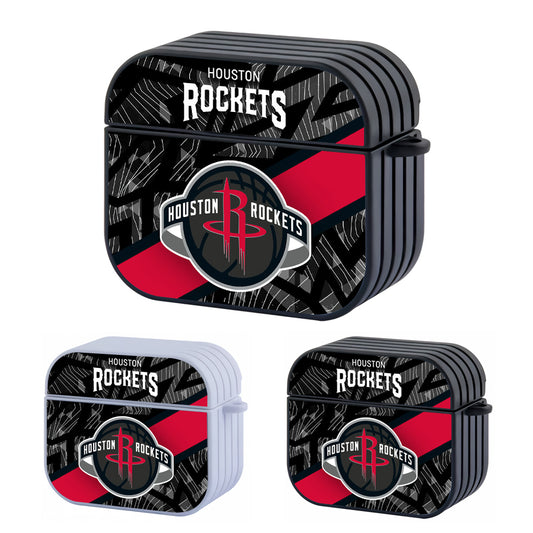 Houston Rockets Black Abstract Patern Hard Plastic Case Cover For Apple Airpods 3