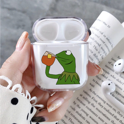 Kermit Frog Relax with Tea Protective Clear Case Cover For Apple Airpods
