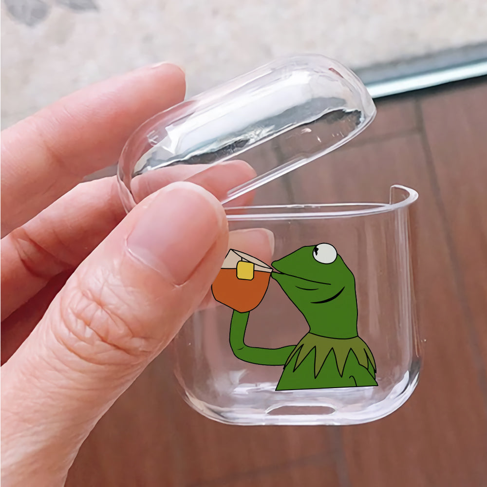 Kermit Frog Relax with Tea Protective Clear Case Cover For Apple Airpods