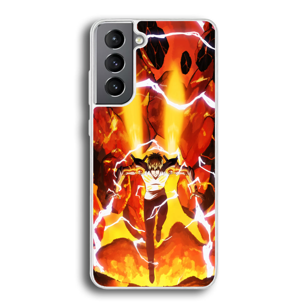 One Punch Man Genos Red Flaming Soil Samsung Galaxy S21 Plus Case