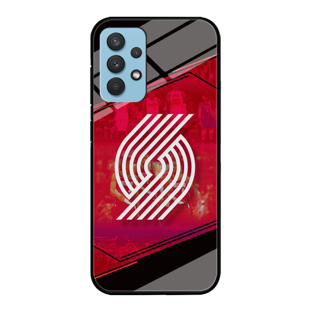 Portland Trail Blazers Silhouette on Red Samsung Galaxy A32 Case