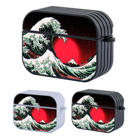 The Great Wave Red Moon Hard Plastic Case Cover For Apple Airpods Pro