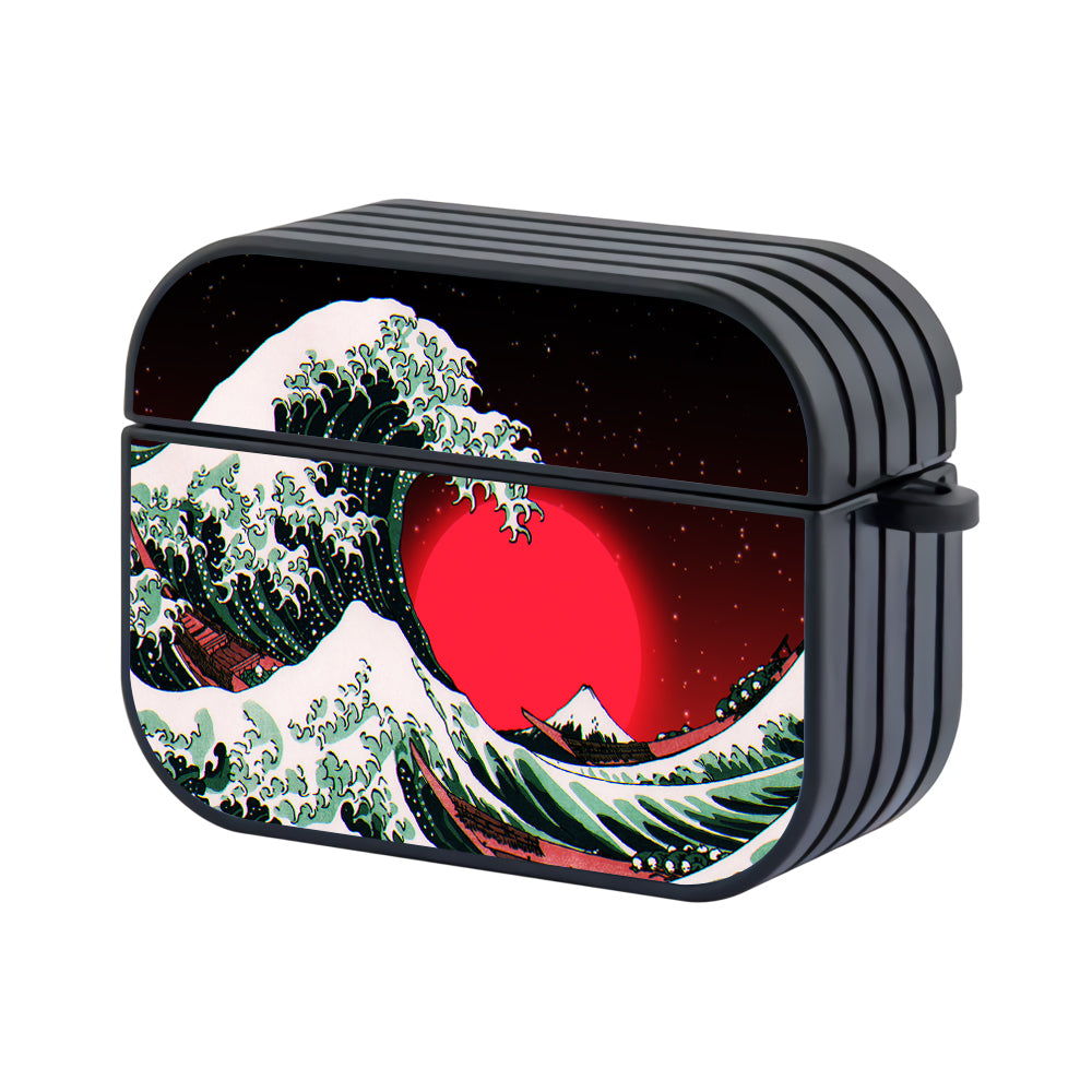 The Great Wave Red Moon Hard Plastic Case Cover For Apple Airpods Pro