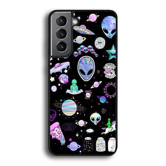 Alien Sticker Space Theme Samsung Galaxy S21 Case