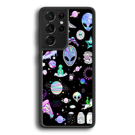 Alien Sticker Space Theme Samsung Galaxy S21 Ultra Case