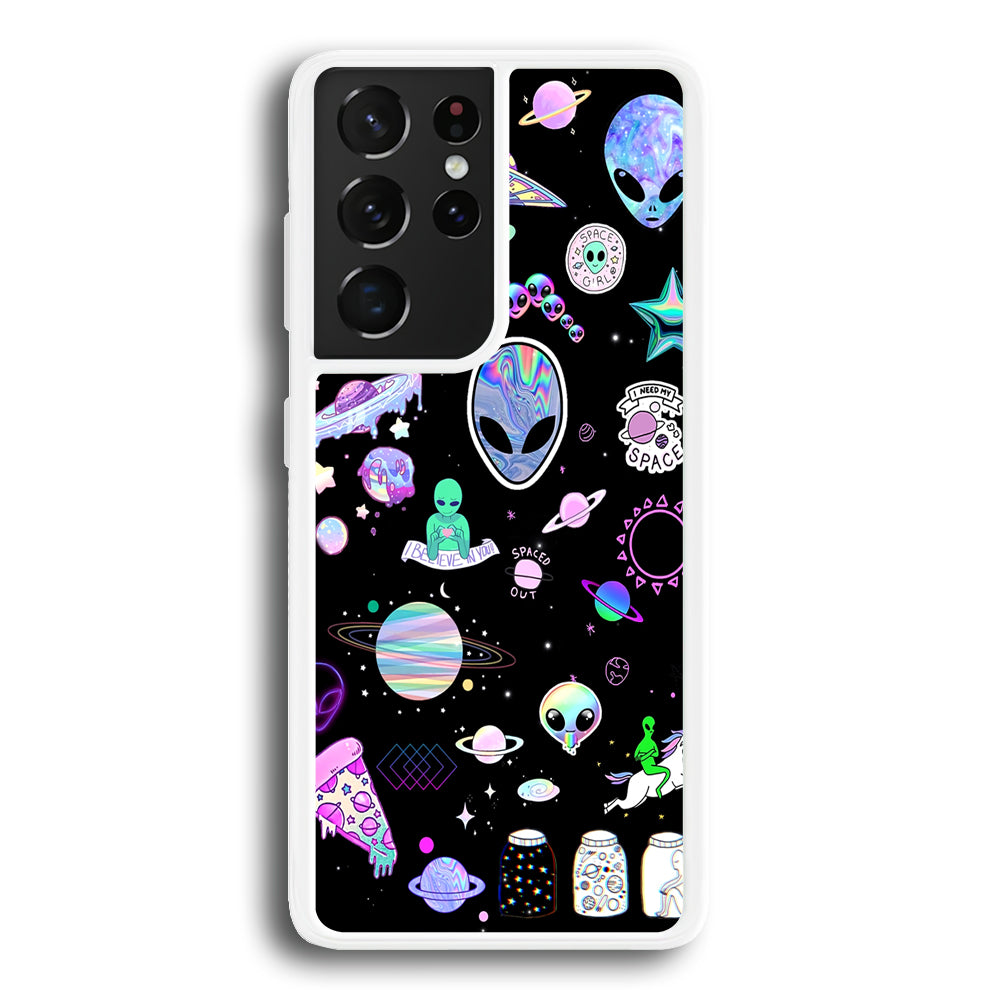 Alien Sticker Space Theme Samsung Galaxy S21 Ultra Case