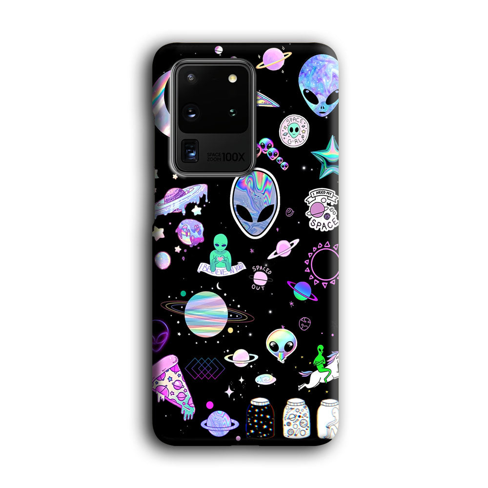 Alien Sticker Space Theme Samsung Galaxy S20 Ultra Case