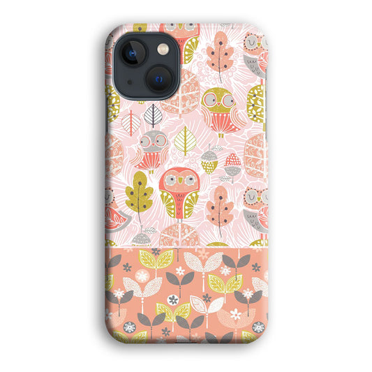 Art Owl Sketch and Love Leaves iPhone 13 3D Case