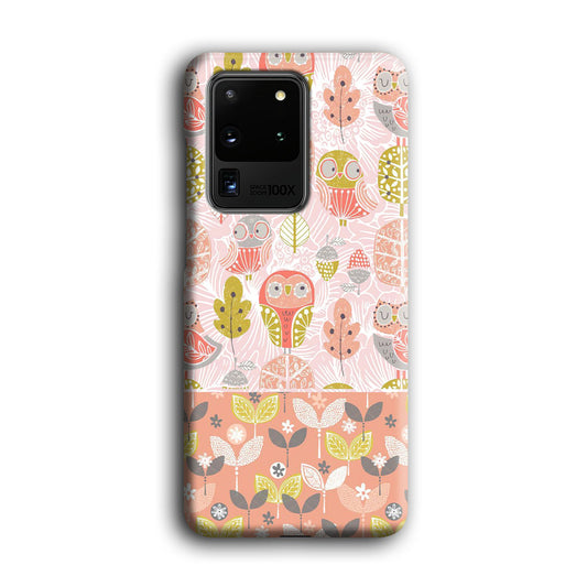 Art Owl Sketch and Love Leaves Samsung Galaxy S20 Ultra 3D Case