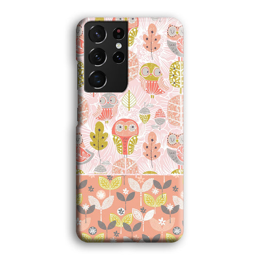 Art Owl Sketch and Love Leaves Samsung Galaxy S21 Ultra 3D Case