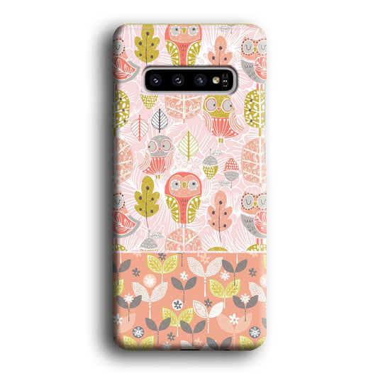 Art Owl Sketch and Love Leaves Samsung Galaxy S10 3D Case