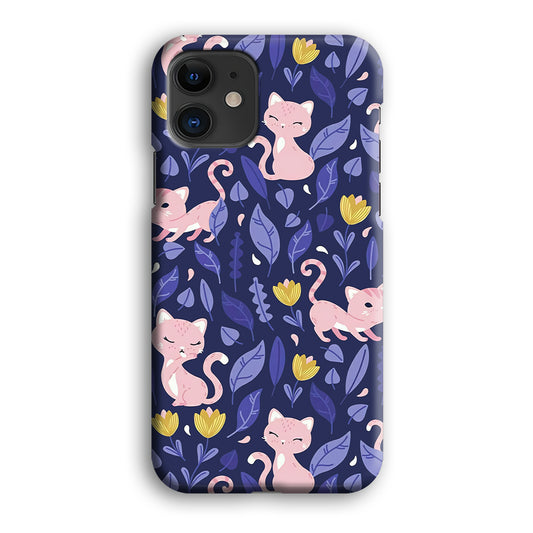 Cat and Flower Cute Pink iPhone 12 3D Case