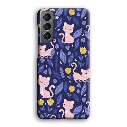 Cat and Flower Cute Pink Samsung Galaxy S21 3D Case