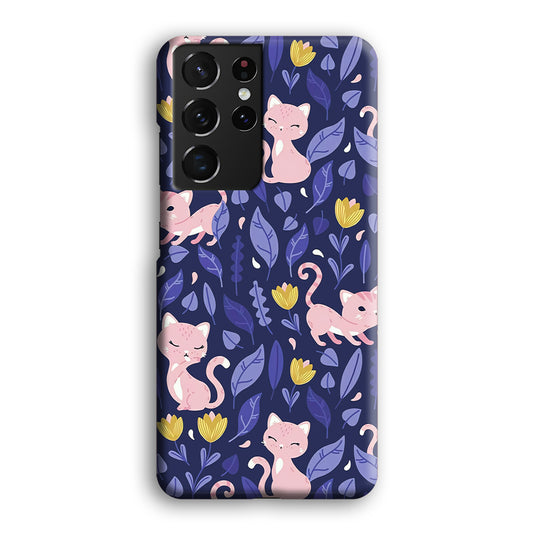 Cat and Flower Cute Pink Samsung Galaxy S21 Ultra 3D Case