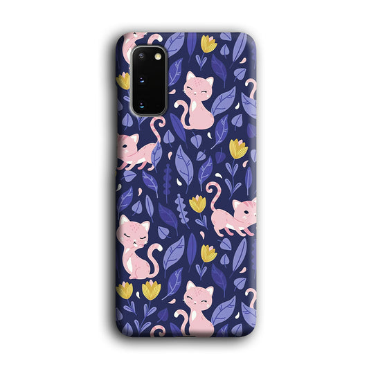 Cat and Flower Cute Pink Samsung Galaxy S20 3D Case