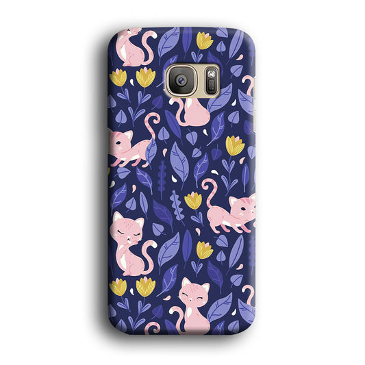 Cat and Flower Cute Pink Samsung Galaxy S7 Edge 3D Case
