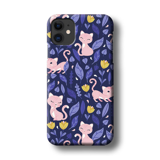 Cat and Flower Cute Pink iPhone 11 3D Case