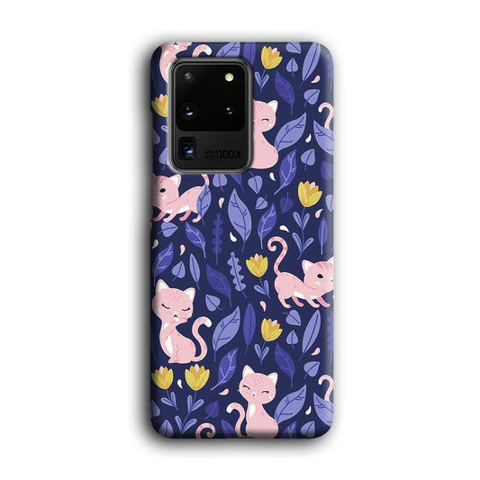 Cat and Flower Cute Pink Samsung Galaxy S20 Ultra 3D Case