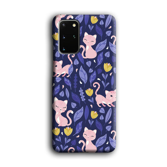 Cat and Flower Cute Pink Samsung Galaxy S20 Plus 3D Case