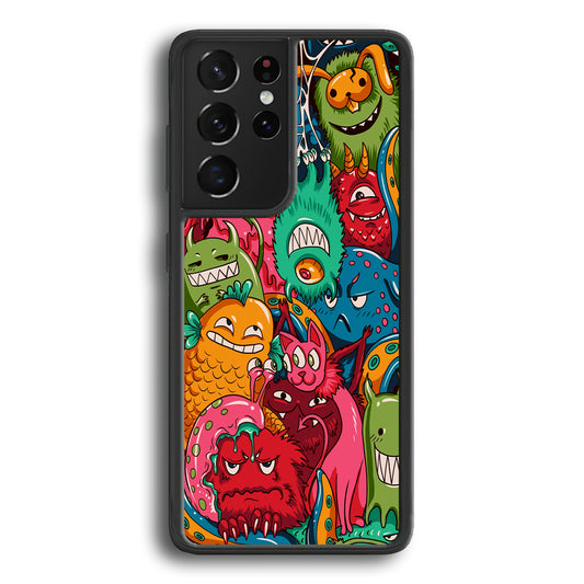 Doodle Monsters Get Together and Laugh Samsung Galaxy S21 Ultra Case