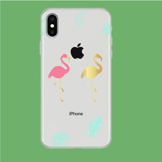 Flamingo Pink and Gold iPhone Xs Clear Case