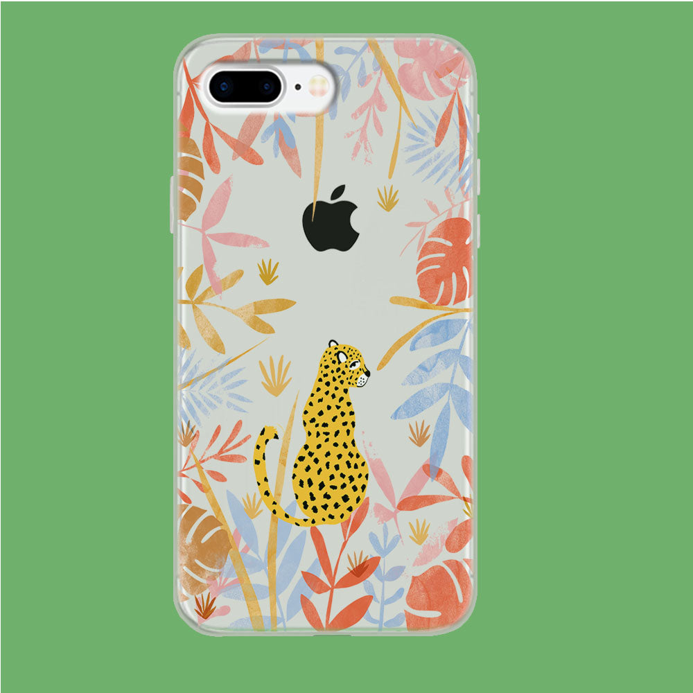 Leopard and Forest Leaves iPhone 8 Plus Clear Case