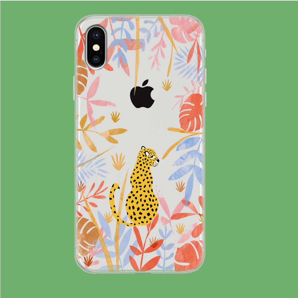 Leopard and Forest Leaves iPhone Xs Clear Case