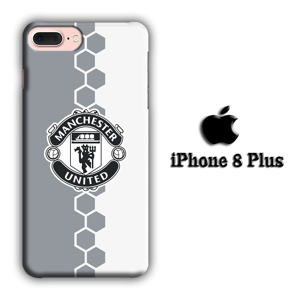 Man. United Gray Hexagon and Emblem iPhone 8 Plus 3D Case