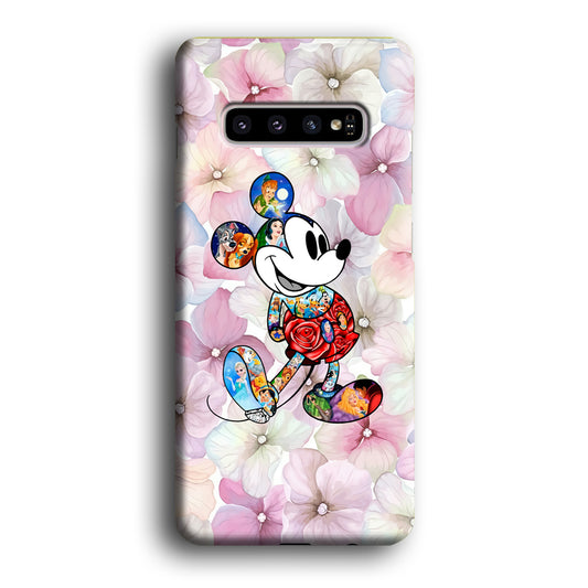 Mickey Colored on Flower Samsung Galaxy S10 3D Case