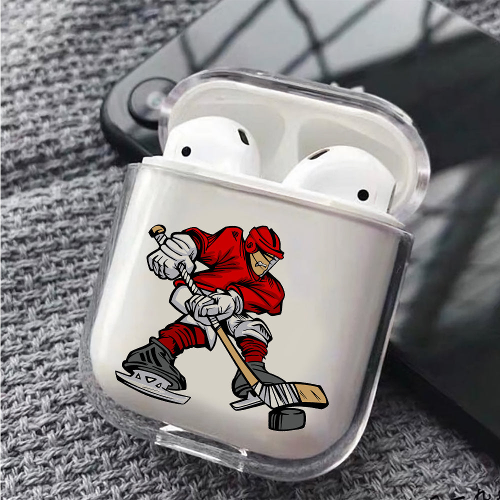 Playing Ice Hockey Protective Clear Case Cover For Apple Airpods