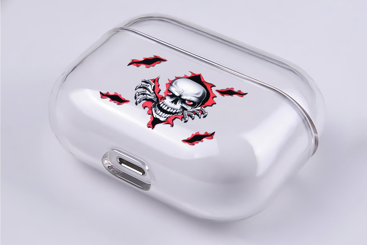 Skull on Flame Protective Clear Case Cover For Apple Airpod Pro